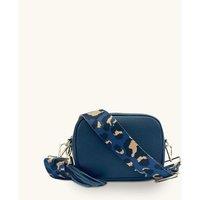 Apatchy London Women's Navy Leather Crossbody Bag With Navy Leopard Strap
