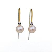 Ojewellery Women's 9ct Yellow Gold Diamond Dangle Pearl Hook Earrings in Off-White