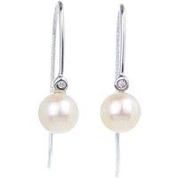 Ojewellery Women's 9ct White Gold Diamond Dangle Pearl White Hook Earrings in Off-White