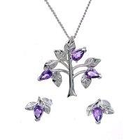 Ojewellery Women's Amethyst Tree of Life Necklace Earring Set in Silver | Size: 18 inches