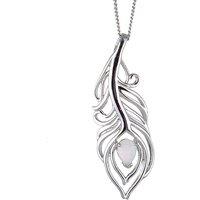Ojewellery Women's Opal Peacock Feather Pendant Necklace in Silver | Size: 22 inches