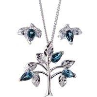Ojewellery Women's London Topaz Tree of Life Necklace Earring Set in Silver | Size: 18 inches
