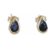 Ojewellery Women's 9ct Yellow Gold Dark Sapphire Stud Earrings in Dark Blue