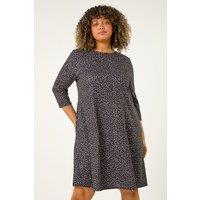 Roman Women's Curve Spot Print Stretch Swing Dress in Black | Size: 18