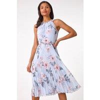 Roman Women's Floral Pleated Halter Midi Dress in Grey | Size: 20