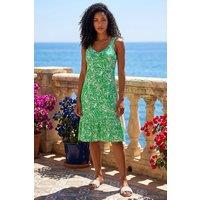 Roman Women's Leaf Print Strappy Frill Dress in Green | Size: 20