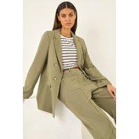 Roman Women's Linen Blend Blazer in Khaki | Size: 10