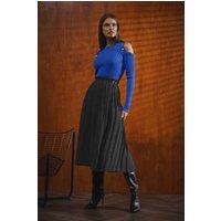 Star by Julien Macdonald Women's Pleated Belt Buckle Maxi Skirt in Black | Size: 18