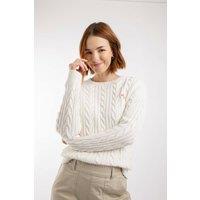 Weird Fish Women's Amberise Crew Neck Cable Knit Jumper in Cream | Size: 22