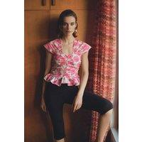 WOVCOR Women's Floral Print Ruched Peplum Short Sleeve Fitted Top | Size: 8