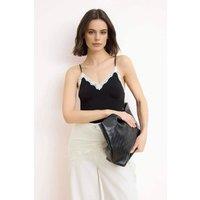 WOVCOR Women's Strappy Lace Trim V Neck Sleeveless Fitted Bodysuit in Black | Size: Medium
