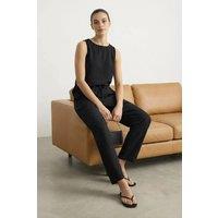 WOVCOR Women's Sleeveless Textured Wide Leg Co Ord Set with Tie Waist in Black | Size: 6