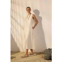 WOVCOR Women's Sleeveless Crew Neck Minimal Midi Dress with Side Split in White | Size: 10