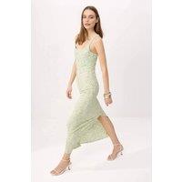 WOVCOR Women's Lace Texture Strappy Square Neck Fitted Maxi Dress in Green | Size: Large