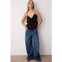 WOVCOR Women's Strappy Tie Front Draped Sleeveless Peplum Detail Top in Black | Size: 4