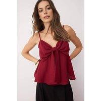 WOVCOR Women's Strappy Tie Front Draped Sleeveless Peplum Detail Top in Burgundy | Size: 8