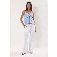 WOVCOR Women's Strappy Tie Front Draped Sleeveless Peplum Detail Top in Light Blue | Size: 6