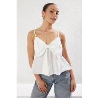WOVCOR Women's Strappy Tie Front Draped Sleeveless Peplum Detail Top in White | Size: 8