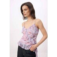 WOVCOR Women's Printed Mesh Wrap Frill Hem Strappy Sleeveless Top | Size: Medium