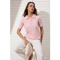 WOVCOR Women's Button Detail Collared Short Sleeve Knitted Polo Top in Pink | Size: Medium