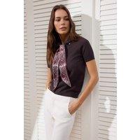 WOVCOR Women's Tie Neck Collared Short Sleeve Knitted Slim Fit Top in Brown | Size: Medium