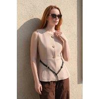 WOVCOR Women's Fitted Belted Vest with Button Detail Sleeveless Tailored in Stone | Size: 10