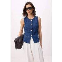 WOVCOR Women's Fitted Denim Vest with Button Detail Sleeveless Design in Blue | Size: Small