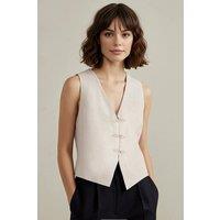 WOVCOR Women's Linen Look Tie Front V Neck Sleeveless Tailored Vest in Beige | Size: 6