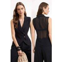 WOVCOR Women's Fabric Front Chiffon Back Sleeveless Tailored Vest in Black | Size: 6