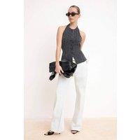 WOVCOR Women's Pinstripe Halter Neck Button Detail Sleeveless Woven Vest | Size: 14