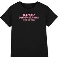 Netflix Kpop Demon Hunters Pink Logo Kids T-Shirt, Black | Size: 9-11 Years