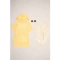 Miss Girl's Sea Printed Swimsuit with Poncho & Sunglasses in Yellow | Size: 5 Years