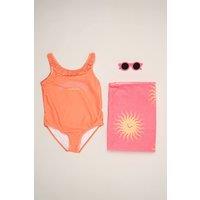 Miss Girl's Sun Swimsuit with Towel & Sunglasses in Orange | Size: 3 Years