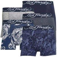 Ed Hardy Men's 5 Pack Cotton Rich Stretch Boxers Elastic Waistband Blue Underwear | Size: Small