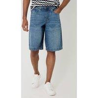 Threadbare Men's Baggy Fit Denim Shorts in Mid Blue | Size: 38R