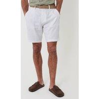 Threadbare Men's Linen Blend Shorts with Belt in White | Size: 38R