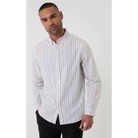 threadbare Men's Stripe Linen Cotton Blend Long Sleeve Shirt in Light Stone | Size: Large