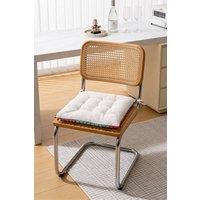 Boho Tassel Decor Square Dining Chair Pad Cushion in White | Size: 40 cm x 40 cm