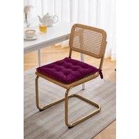 Pom Pom Trim Quilted Soft Dining Chair Cushion in Magenta