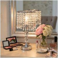 Living and Home Luxury Table Lamp with shiny silver-toned metallic in Silver