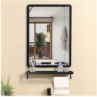 Living and Home 40 cm W x 60 cm D Black Rectangular Bathroom Mirror with Shelf
