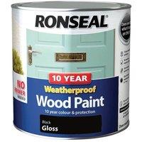 Ronseal 10 Year Weatherproof Wood Paint Black Gloss 2.5 Litre | Size: 2.5L