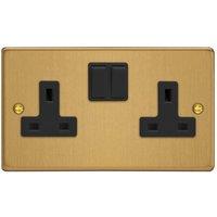 Varilight 2-Gang 13A Double Pole Switched Socket Brushed Brass in Gold