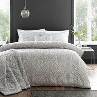 Portfolio Home Montpellier Duvet Cover Set Quilt Bedding Pillowcase in Silver | Size: King