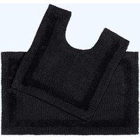 Homescapes Luxury Bath Mat Set Reversible 1600GSM 100% Cotton 2 Pc w. Pedestal Mat in Black