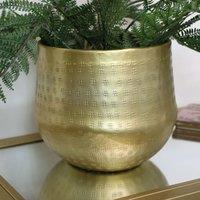 Melody Maison Small Round Gold Patterned Planter in Metallic Gold