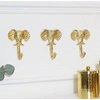 Melody Maison Set Of 3 Gold Elephants Head Wall Hooks in Metallic Gold