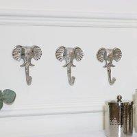 Melody Maison Set Of 3 Silver Elephant Head Wall Hooks in Metallic Silver