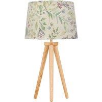 First Choice Lighting Voyage - Light Oak Table Lamp or Bedside Light with Floral Shade in Brown