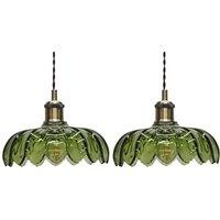 First Choice Lighting Set of 2 Alice - Green Floral Glass Easy Fit Pendant Shades